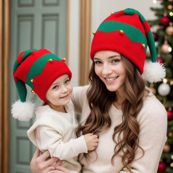 Wholesale Knitted Christmas hat with bells and pom-poms for winter