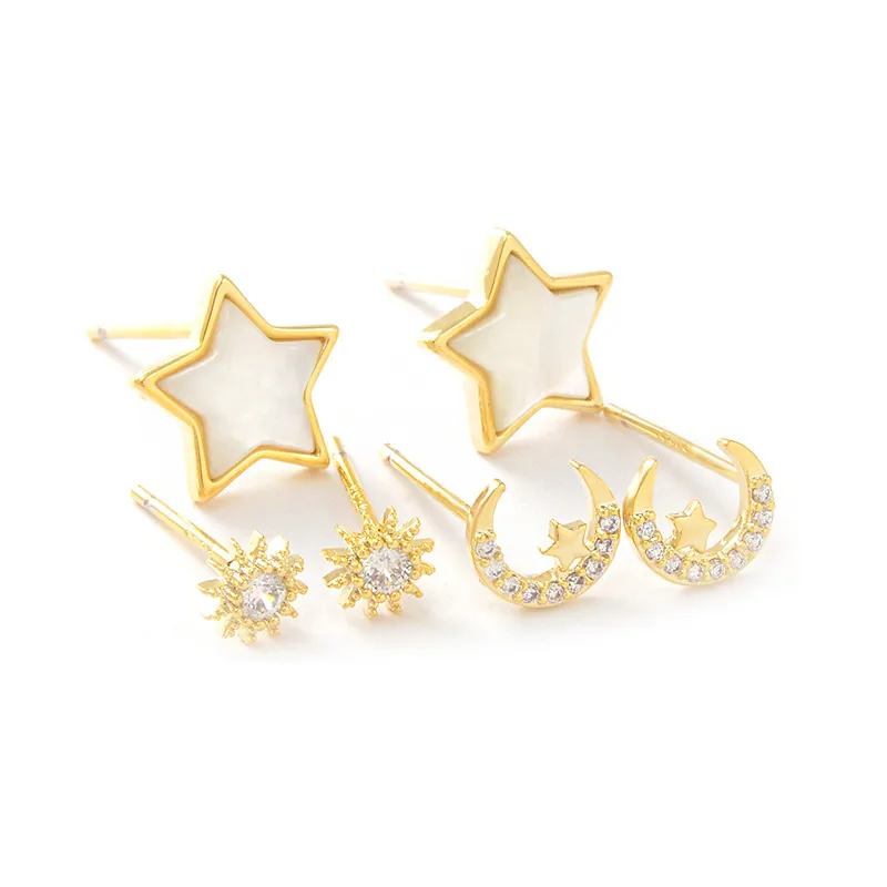 Wholesale Cute Star Moon Bow Knot Copper Zircon Ear Studs In Bulk