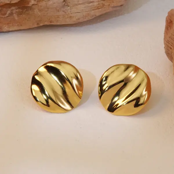 Wholesale 1 Pair French Style Round Plating 304 Stainless Steel Imitation Gold Electroplating Ear Studs