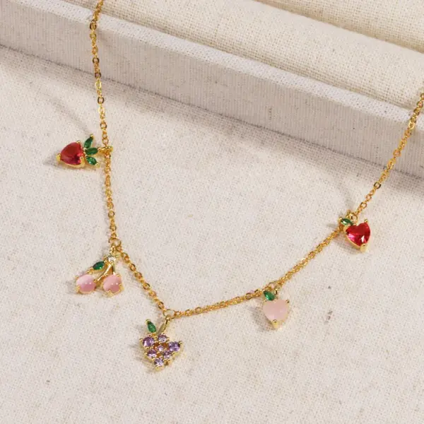 Wholesale Jewelry Simple Style Classic Style Cherry Fruit Copper Zircon Pendant Necklace