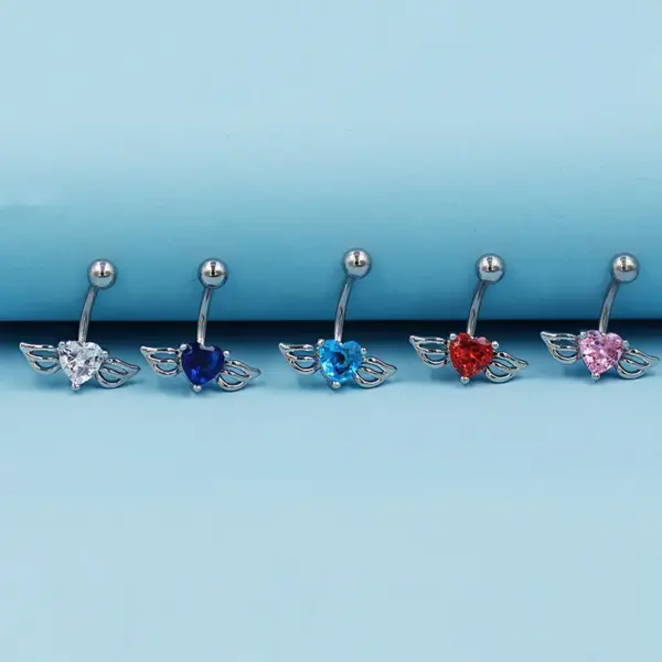 Wholesale 1 Piece Belly Rings Casual Simple Style Heart Shape Wings 316L Stainless Steel Alloy Waterproof Non Tarnish Surgical Steel Zircon Plated Gold Plated Silver Plated