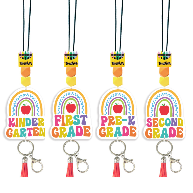 Wholesale Amazon Sply Teacher Rainbow Lanyard Silicone Bead String Lanyard Bohemian Beaded Lanyard Keychain Pendant