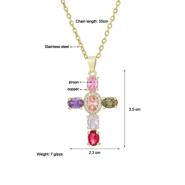 Wholesale Fashion Cross Copper 18k Gold Plated Zircon Pendant Necklace In Bulk