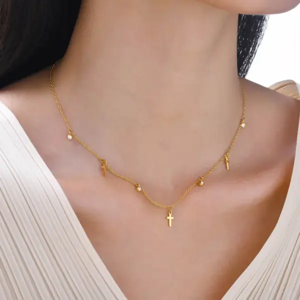 Wholesale PVD Coated Real Gold Plated Cross Four Leaf Clover Lightning 304 Stainless Steel Retro Simple Style Waterproof Non Tarnish 304 Stainless Steel Necklace