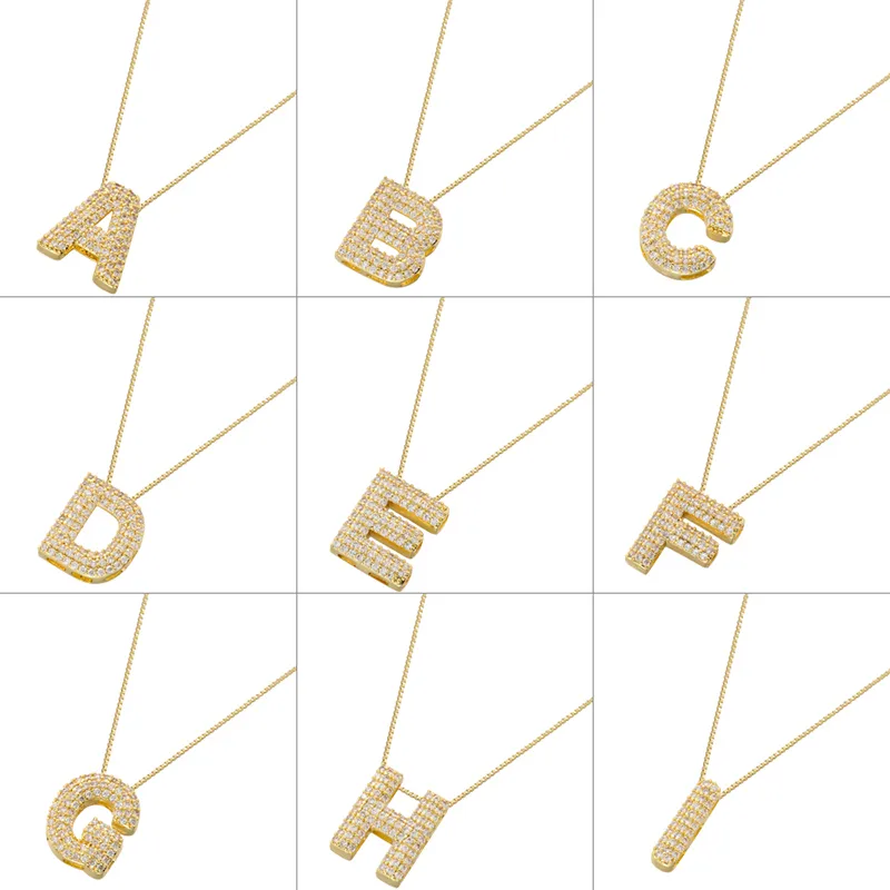 Wholesale Hip-hop Exaerated Punk Letter Copper Plating Inlay Zircon 18k Gold Plated Pendant Necklace