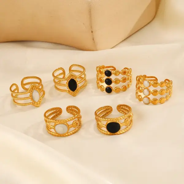 PVD Coated 18K Gold Plated Round Rhombus 304 Stainless Steel Simple Style Waterproof Non Tarnish Open Rings