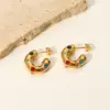 Wholesale 304 Stainless Steel C Shape PVD Coated Artificial Crystal Artificial Rhinestones 18K Real Gold Plated 18K Gold Retro Waterproof Non Tarnish Plating Inlay Ear Studs