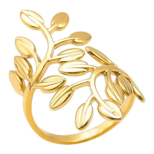 Wholesale PVD Coated Real Gold Plated 18K Gold Leaf 304 Stainless Steel Elegant Simple Style Waterproof Non Tarnish Open Rings