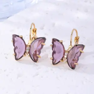 Wholesale 1 Pair Sweet Butterfly Plating Inlay Copper Zircon Gold Plated Earrings