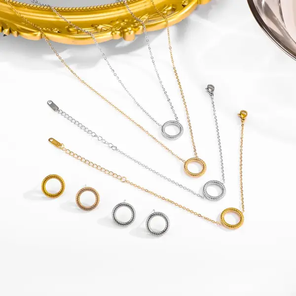 Ion Plating (IP) 18K Gold Plated Round 304 Stainless Steel Vintage Style Simple Style Waterproof Non Tarnish Bracelets Earrings Necklace