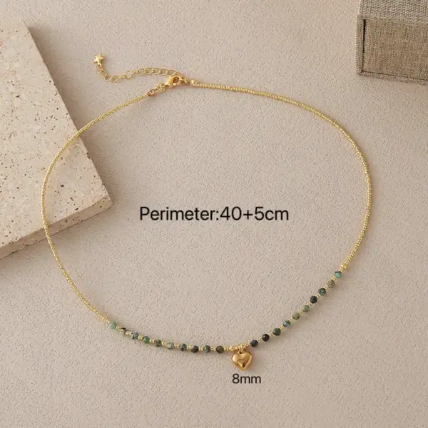 Wholesale 18K Gold Plated Brass Water Plated Heart-Shaped Beads Handmade Miyuki Beads Beaded Chain Natural Stone Necklace For Women Ultra-Fine Chain