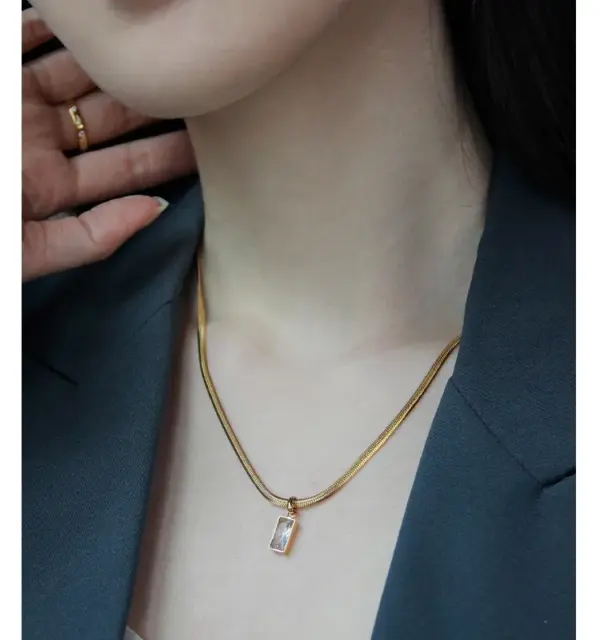 Wholesale Jewelry Retro Simple Style Square Titanium Steel Rhinestones Plating Inlay Pendant Necklace