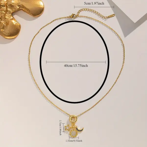 Wholesale 316 Stainless Steel Copper Sun Star Moon Electroplated 18K Real Gold Plated Elegant Cable Chain Pendant Necklace