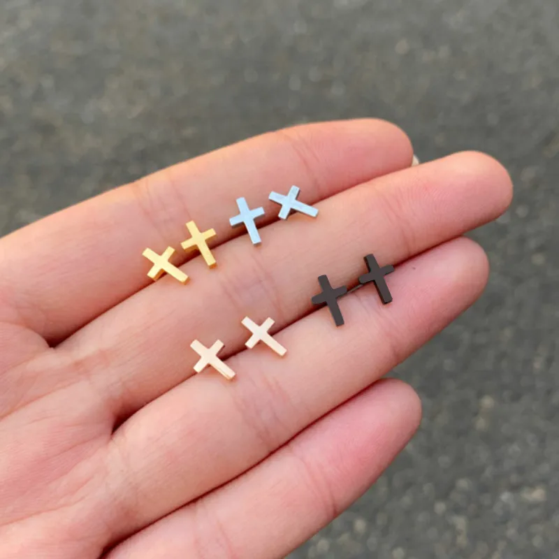 Wholesale PVD Coated 18K Gold Real Gold Plated Cross 304 Stainless Steel Simple Style Waterproof Non Tarnish Ear Studs