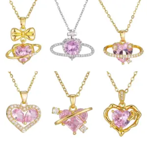 Wholesale Jewelry Cute Star Heart Shape Bow Knot Titanium Steel Zircon Inlay Pendant Necklace