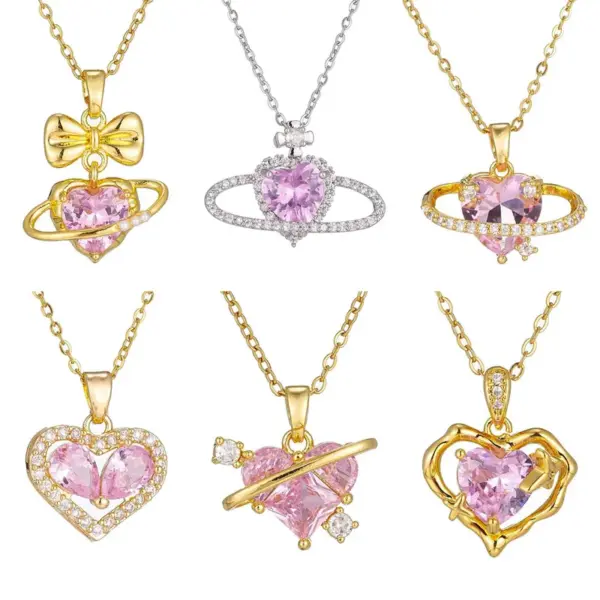 Wholesale Jewelry Cute Star Heart Shape Bow Knot Titanium Steel Zircon Inlay Pendant Necklace