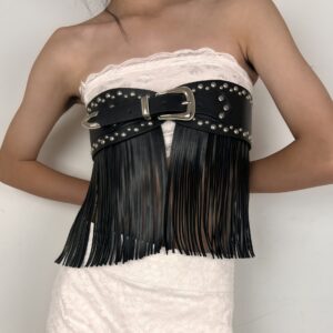 Western Denim Punk Rivet Tassel Belt Dipper / 108cm