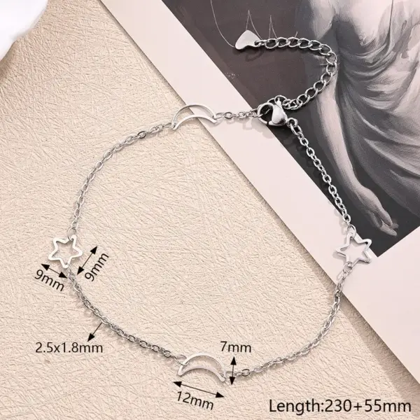 Wholesale 304 Stainless Steel Hollow Embossed Peach Heart Double Love Star Moon Wafer Spacer Anklet