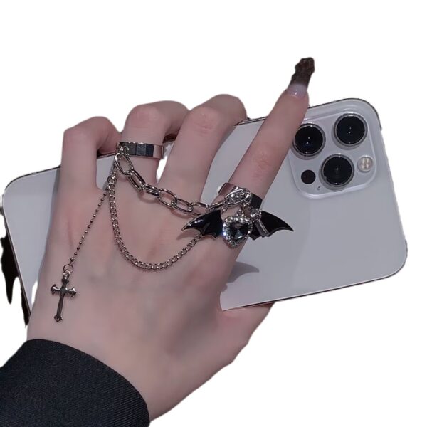 Wholesale Harajuku Style Black Cross Ring Sweet Cool Spice Girl Subculture Diablo Gothic Niche Tassel Double Ring Ring Ring