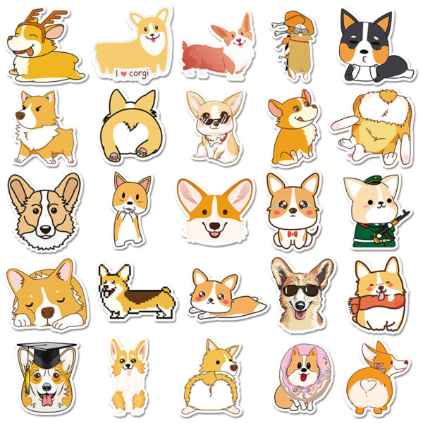 Wholesale 50 sheets of non-repeating cartoon Corgi graffiti animal luggage bike piano car waterproof decorative stickers