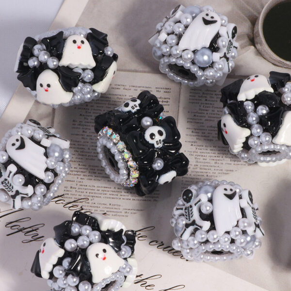 Wholesale Black and white ghost-themed Halloween beaded accessories with straight holes
