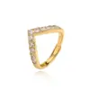 Wholesale Elegant Luxurious Shiny V Shape Copper Plating Inlay Zircon 18k Gold Plated Open Rings