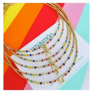 Wholesale Ig Style Simple Style Letter Glass Copper Beaded Knitting Plating 18k Gold Plated Necklace