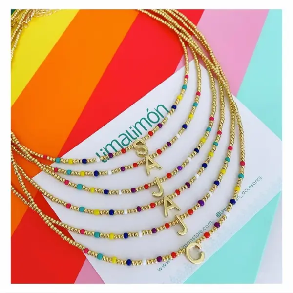 Wholesale Ig Style Simple Style Letter Glass Copper Beaded Knitting Plating 18k Gold Plated Necklace