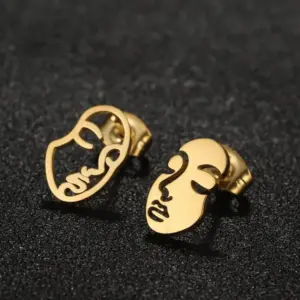Wholesale PVD Coated Real Gold Plated Human Face Stainless Steel Simple Style Waterproof Non Tarnish Ear Studs