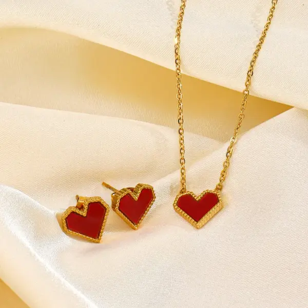 PVD Coated 18K Gold Plated Heart Shape 304 Stainless Steel IG Style Simple Style Waterproof Non Tarnish 304 Stainless Steel Earrings Necklace