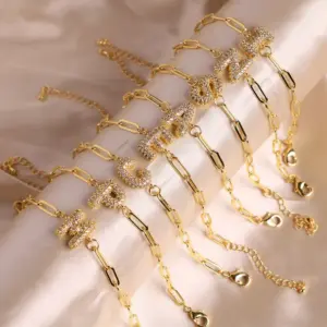 oly-905c52ce489422ffde3d76e74e4f7f88 Wholesale Jewelry Retro Letter Copper Zircon 18K Gold Plated Bracelets Paperclip Chain