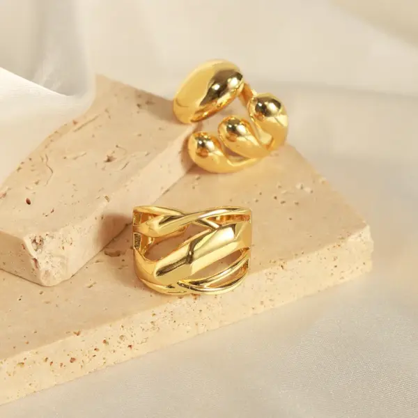 Wholesale Elegant Retro Geometric Copper Plating 18k Gold Plated Open Rings
