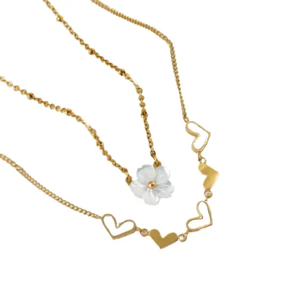 304 Stainless Steel Flower Patchwork Pendant Necklace