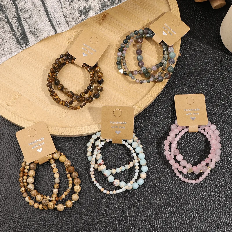 Wholesale Simple Style Color Block Natural Stone Beaded Bracelets