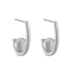 White Gold Color Ball J-Shaped 1 Pair