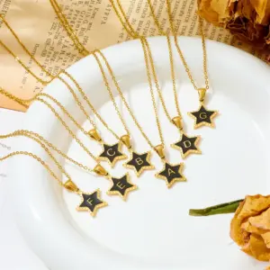 Wholesale Titanium Steel 18K Gold Plated Simple Style Plating Letter Star Acrylic Pendant Necklace