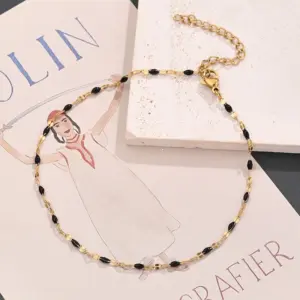 Black Lip Chain Anklet (Gold) / Length:230+50mm / 1 Strand/Package