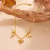 304 Stainless Steel Star Bow Knot Shell PVD Coated Pearl 18K Real Gold Plated Cute Sweet Waterproof Non Tarnish Hollow Out Inlay Cuban Link Chain Snake Chain Gold Pendant Necklace