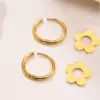 Wholesale 304 Stainless Steel Flower PVD Coated 18K Real Gold Plated 18K Gold Fashion Waterproof Non Tarnish Gold Plated Gold Drop Earrings