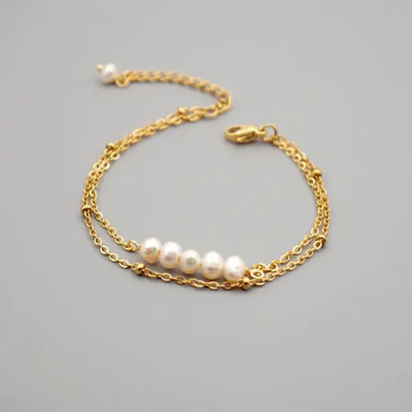 Wholesale Simple Style Round Freshwater Pearl Titanium Steel Bracelets Anklet