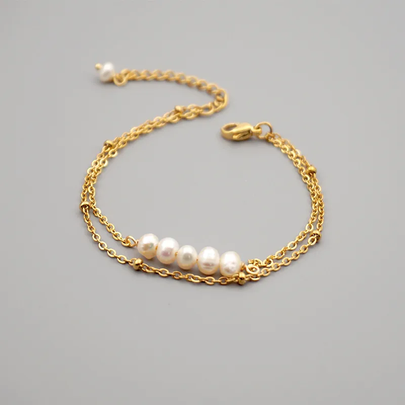 Wholesale Simple Style Round Freshwater Pearl Titanium Steel Bracelets Anklet