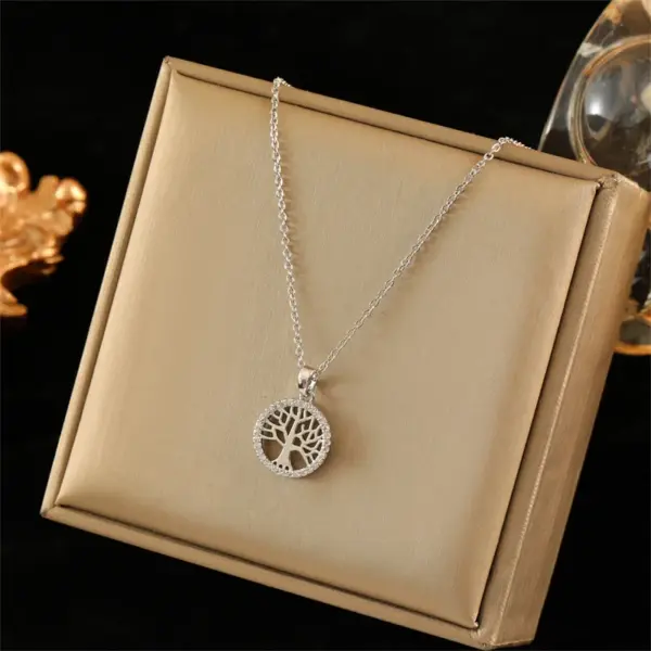 Wholesale Water Plating Vacuum Real Gold Plated White Life Tree 304 Stainless Steel Titanium Simple Style Waterproof Non Tarnish 201 Pendant Necklace