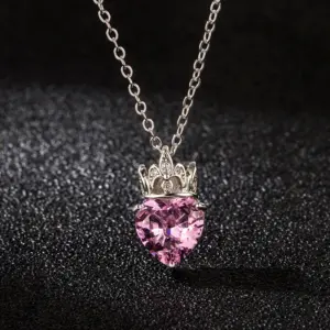 Pink Gem Crown Pendant [Copper White Gold Plated]]
