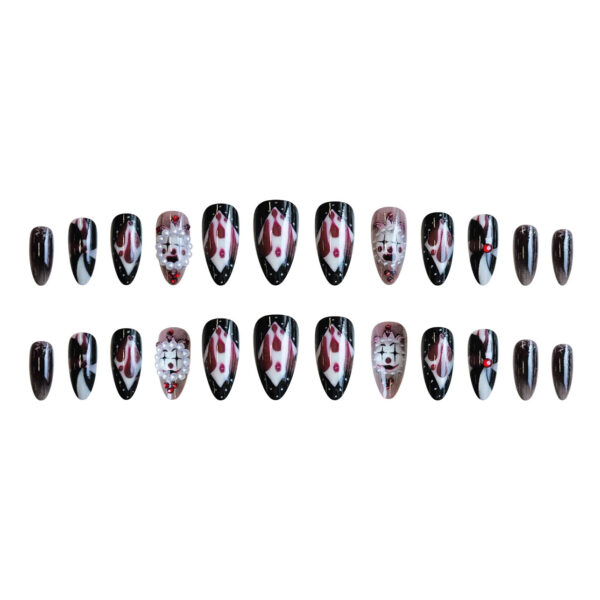 Wholesale Clown Almond Nail Tips Halloween Face Blood Drop Striped Diamond Pattern Nail Wearing