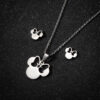 Wholesale Korean Style Cute Mickey Mouse Ear Studs Women's Unique Fashion Stainless Steel Pendant Clavicle Chain Small Fresh Style Jewelry Set