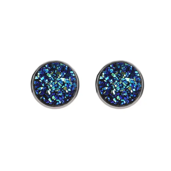 Simple Style Round Stainless Steel Artificial Gemstones Silver Plated Earrings Ear Studs