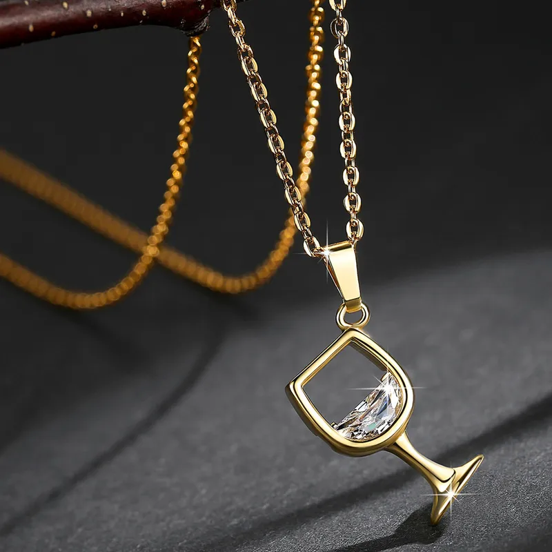 Wholesale Streetwear Wine Glass Copper Plating Pendant Necklace