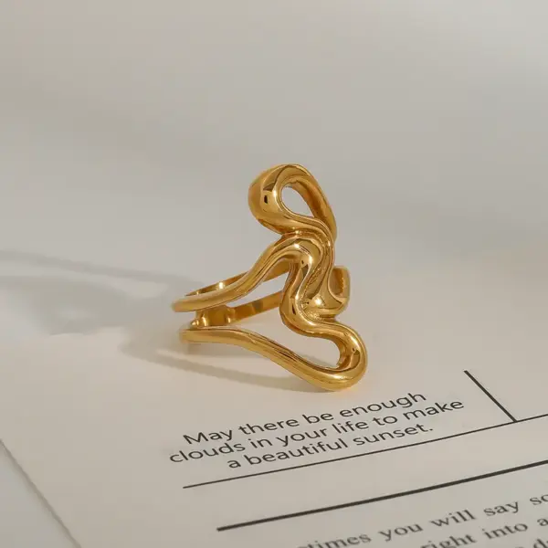 304 Stainless Steel Heart Shape Lines PVD Coated 18K Real Gold Plated Real Gold Plated Elegant Simple Style Classic Style Waterproof Non Tarnish Mixed Metal Hollow Out Rings