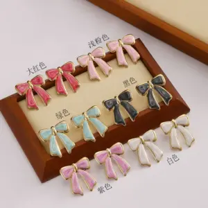 Long Bowknot Design Oil Drop Earrings Random Color / 18k