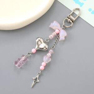 K4859 silver-plated love + bear pendant pink / Small pendant